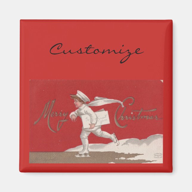 Boy Skating Vintage Thunder_Cove Christmas Magnet (Front)