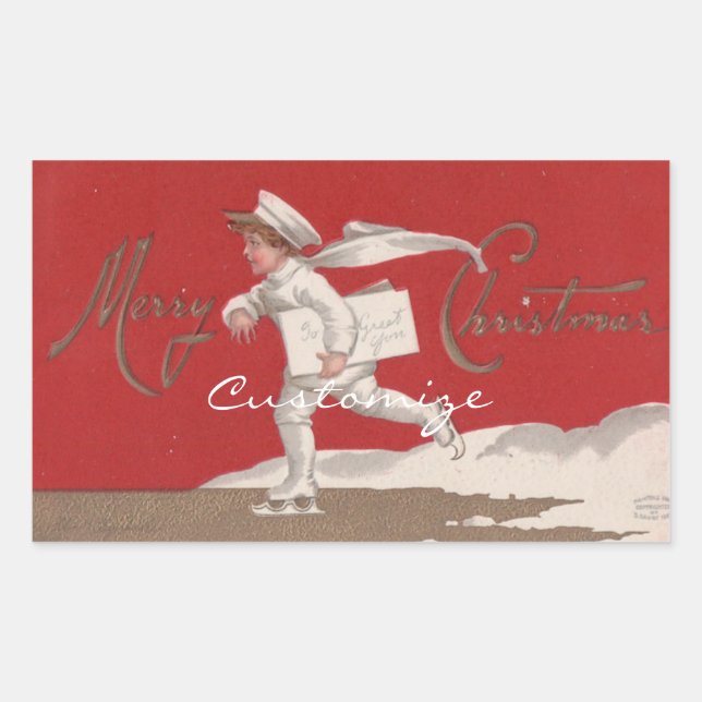 Boy Skating Vintage Thunder_Cove Christmas Rectangular Sticker (Front)