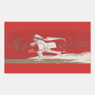 Boy Skating Vintage Thunder_Cove Christmas Rectangular Sticker