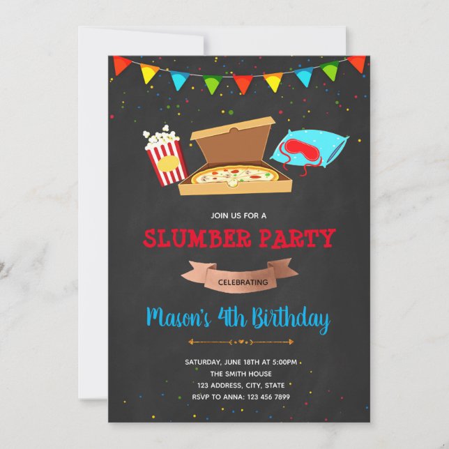 Boy sleepover party invitation (Front)