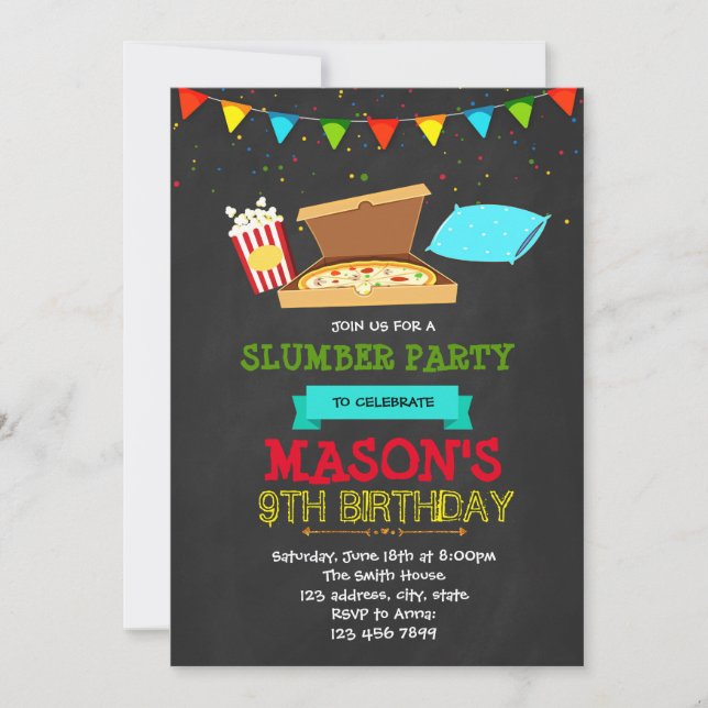 Boy sleepover party invitation (Front)