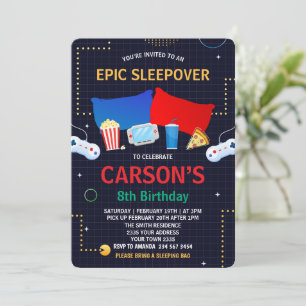 Boy Sleepover Video Game Birthday Party Invitation