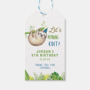 Boy Sloth Birthday Thank You Favours Gift Tags