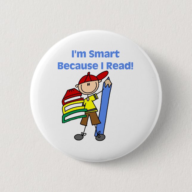 Boy Smart Because I Read 6 Cm Round Badge (Front)