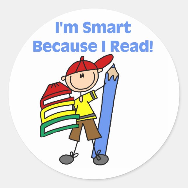 Boy Smart Because I Read Classic Round Sticker (Front)