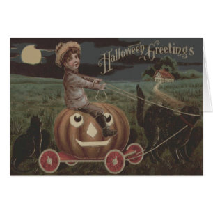 Boy Smiling Jack O Lantern Wagon Black Cat