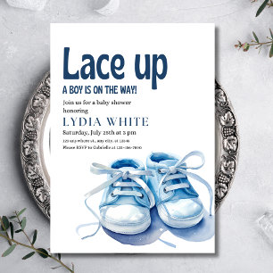 Boy Sneakers Baby Shower Lace Up Blue Shower Party Invitation