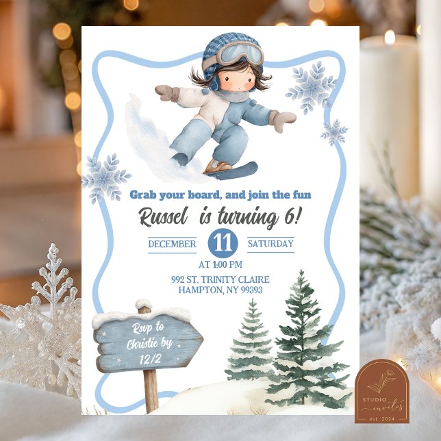 Boy Snowboarding Birthday Invitation (Creator Uploaded)