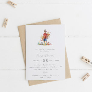 Boy Soccer Birthday Party Invitation - Watercolor