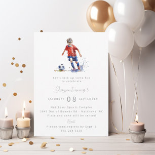 Boy Soccer Birthday Party Invitation - Watercolor