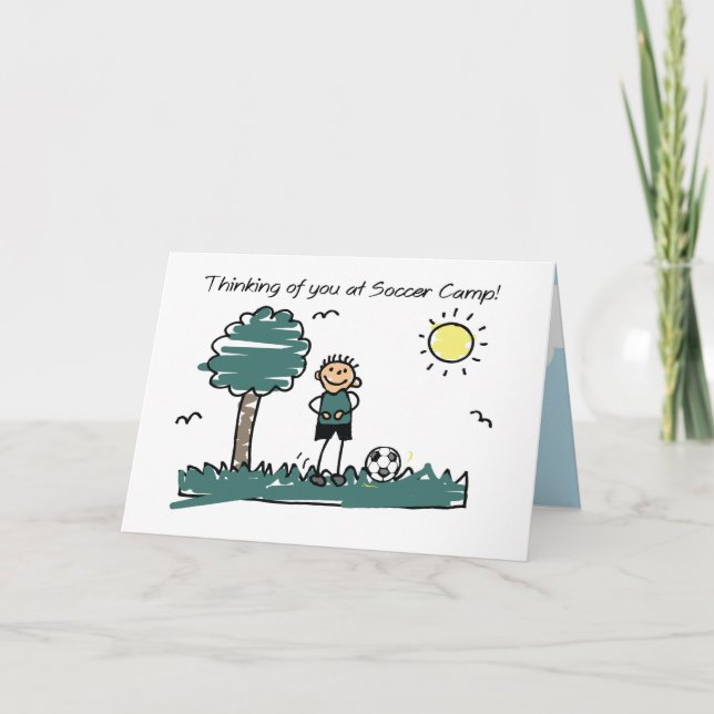 Boy Soccer Camp Stick Figure Thinking of You Card (Front)