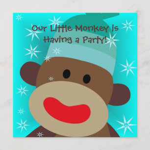 Boy Sock Monkey Birthday Invitation