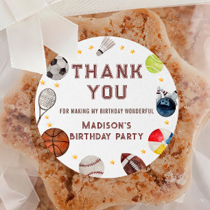 Boy Sports Ball Kids Birthday Thank You Classic Round Sticker