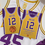 Boy Sports Birthday Invitation<br><div class="desc">Celebrate your special day with this Basketball Jersey Birthday Invitation, designed for true basketball fans! Featuring a bold jersey design inspired by the iconic purple and gold colours, this invite is perfect for kids, teens, and adults who love the game. Personalise it easily with your name, age, party details, and...</div>