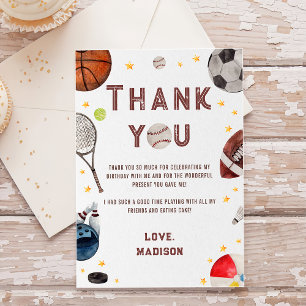Boy Sports Birthday Thank You Card