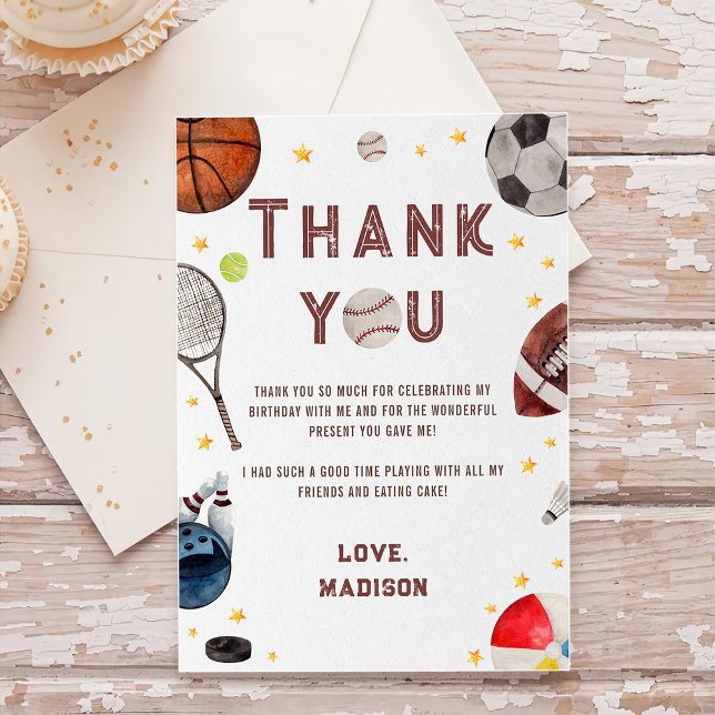 Boy Sports Birthday Thank You Card (Creator Uploaded)