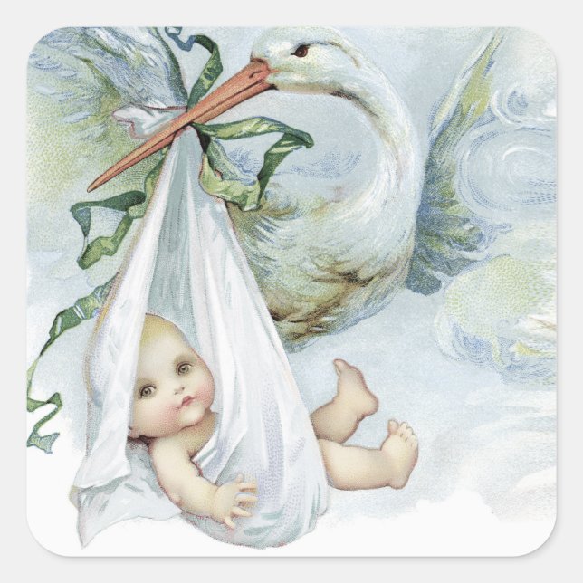 Boy Stork Baby Shower Favour Stickers (Front)