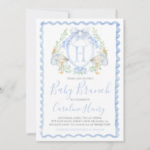 Boy Stork Baby Shower Preppy Gingham Blue Invitation