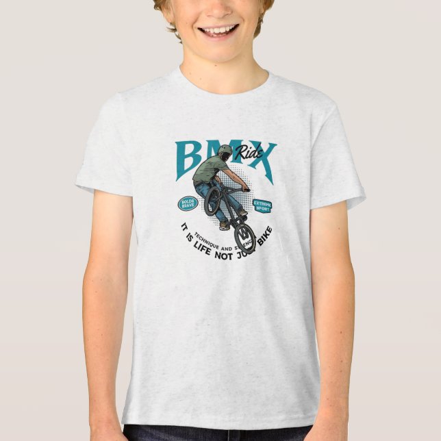 Boy Stunt On Bicycle Tri-Blend Shirt (Front)