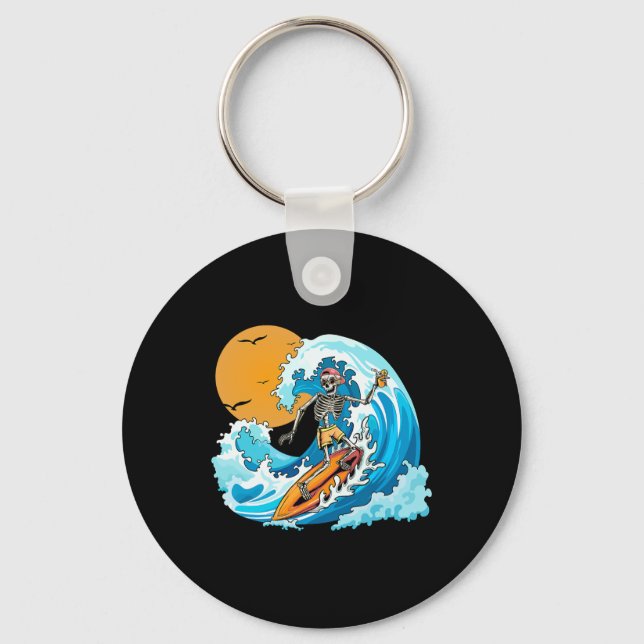 Boy Summer Vacation Skeleton Surfing Hawaii Hawaii Key Ring (Front)