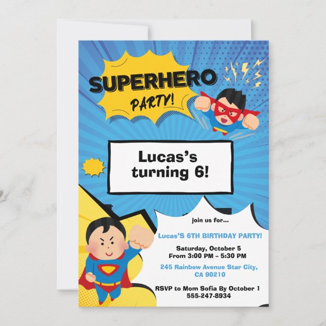 Boy Superhero Birthday Invitation (Front)