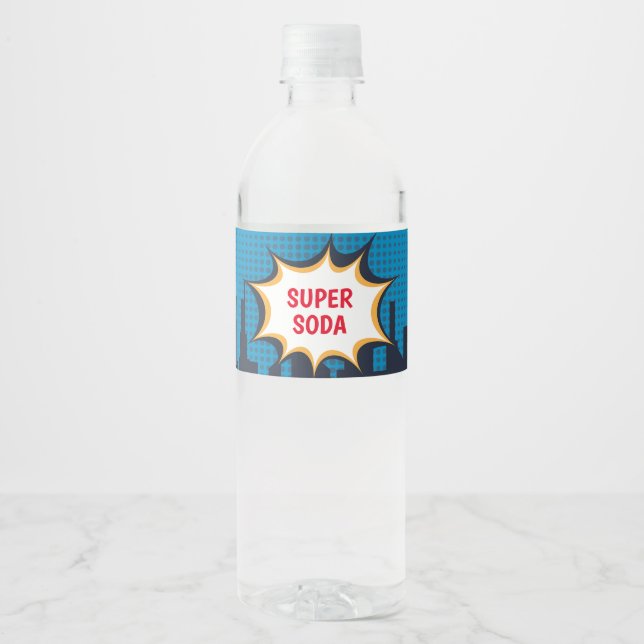 Boy Superhero, Brown - Water Drink Cup Label (Front)