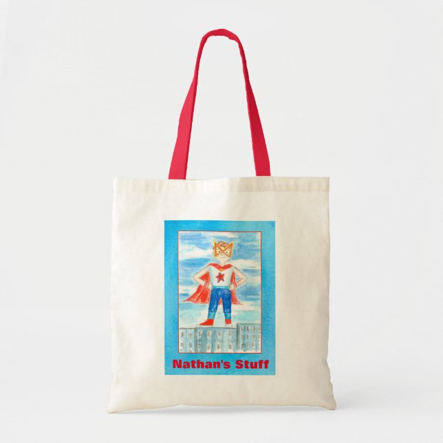 Boy Superhero Custom Name Tote Bag (Front)