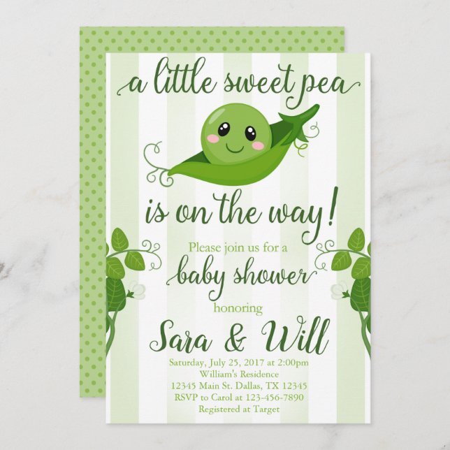 Boy Sweet Pea Pod Baby Shower Invitation Invite (Front/Back)
