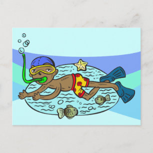 Boy Swimming With Fish Postcard