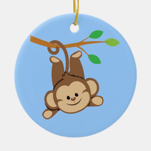 Boy Swinging Monkey Ceramic Tree Decoration (Front)