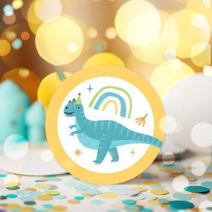 Boy T Rex Dinosaur Birthday Party Favours Classic Round Sticker