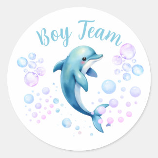 Boy Team Dolphin Gender Reveal Classic Round Sticker