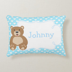 Boy Teddy Bear and Hearts Decorative Cushion