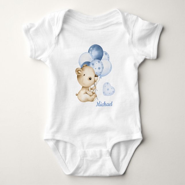 Boy Teddy Bear Baby Bear Baby Bodysuit (Front)