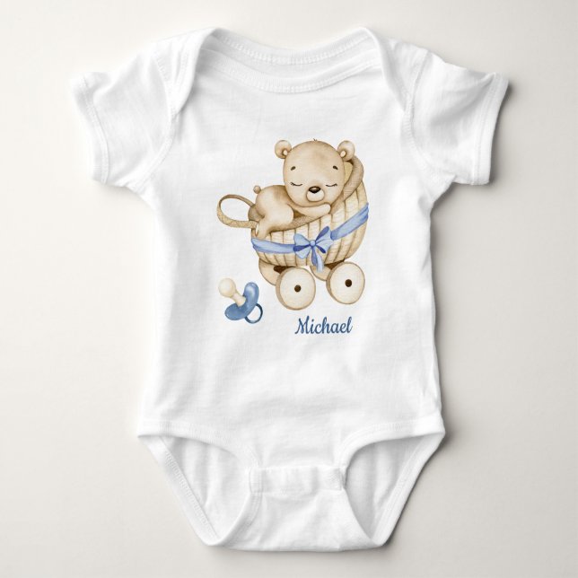 Boy Teddy Bear Baby Bear Baby Bodysuit (Front)