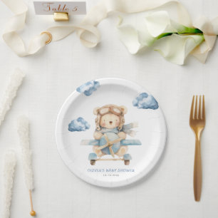 Boy Teddy Bear Baby Shower Paper Plate
