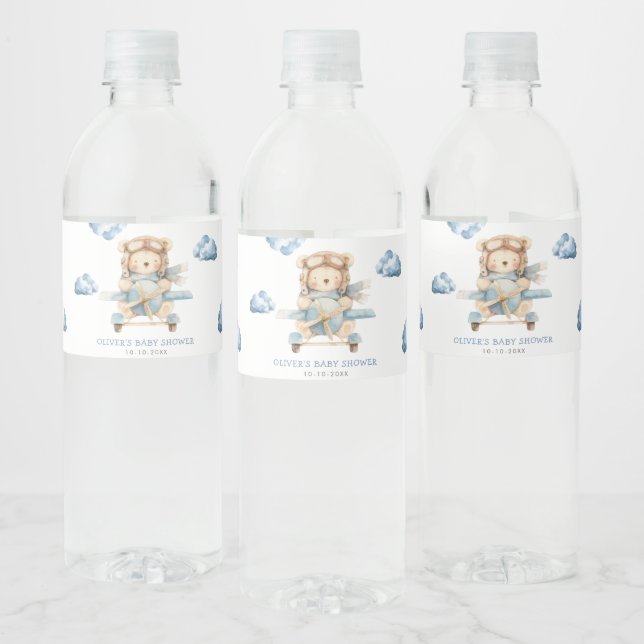 Boy Teddy Bear Baby Shower Water Bottle Label (Bottles)