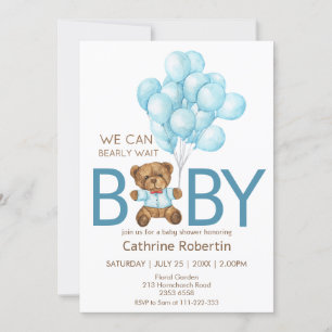 Boy teddy bear balloons baby shower Invitation