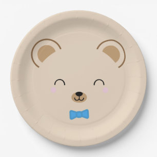 boy teddy bear BIRTHDAY PARTY blue Paper Plate