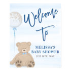Boy Teddy Bear Blue Balloon Welcome Sign Poster