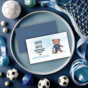 Boy Teddy Bear Soccer Baby Shower Diaper Raffle Enclosure Card