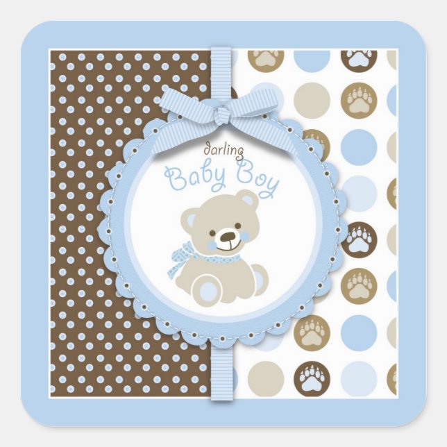 Boy Teddy Bear Square Sticker (Front)