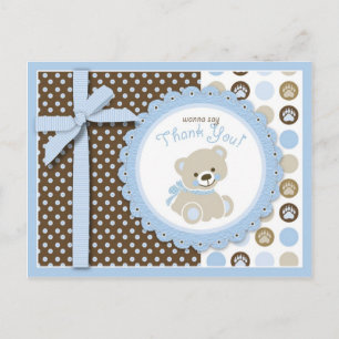 Boy Teddy Bear Thank You Postcard
