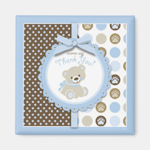 Boy Teddy Bear Thank You Square Magnet
