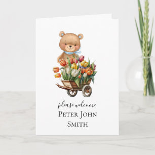 Boy Teddy Rustic Floral Card Announcement