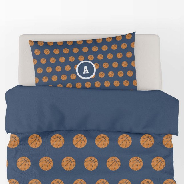 Boy Teen Basketball Sports Blue Athlete Monogram Pillowcase (Creator Uploaded)