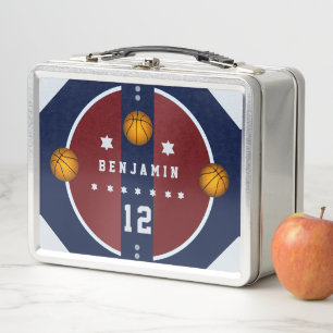 Boy Teen Coach Basketball Sports Red White Blue Metal Lunch Box