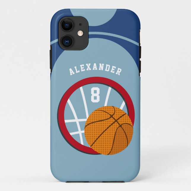 Boy Teen Kids Basketball Court Ball Hoop Blue Name Case-Mate iPhone Case (Back)