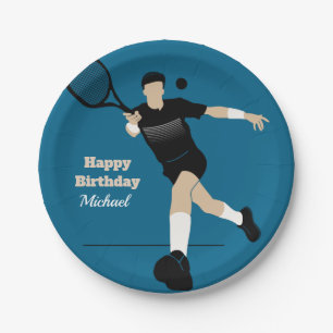 Boy Tennis Birthday Party Player & Kids Name Sport Paper Plate