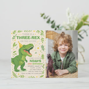 Boy Three-Rex Dinosaur Birthday Photo Invitation